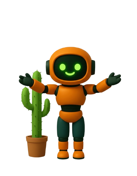 Mascote robô do Study dando boas vindas